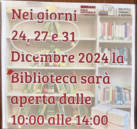 Orari biblioteca feste natalizie 2024 Orari biblioteca feste natalizie 2024